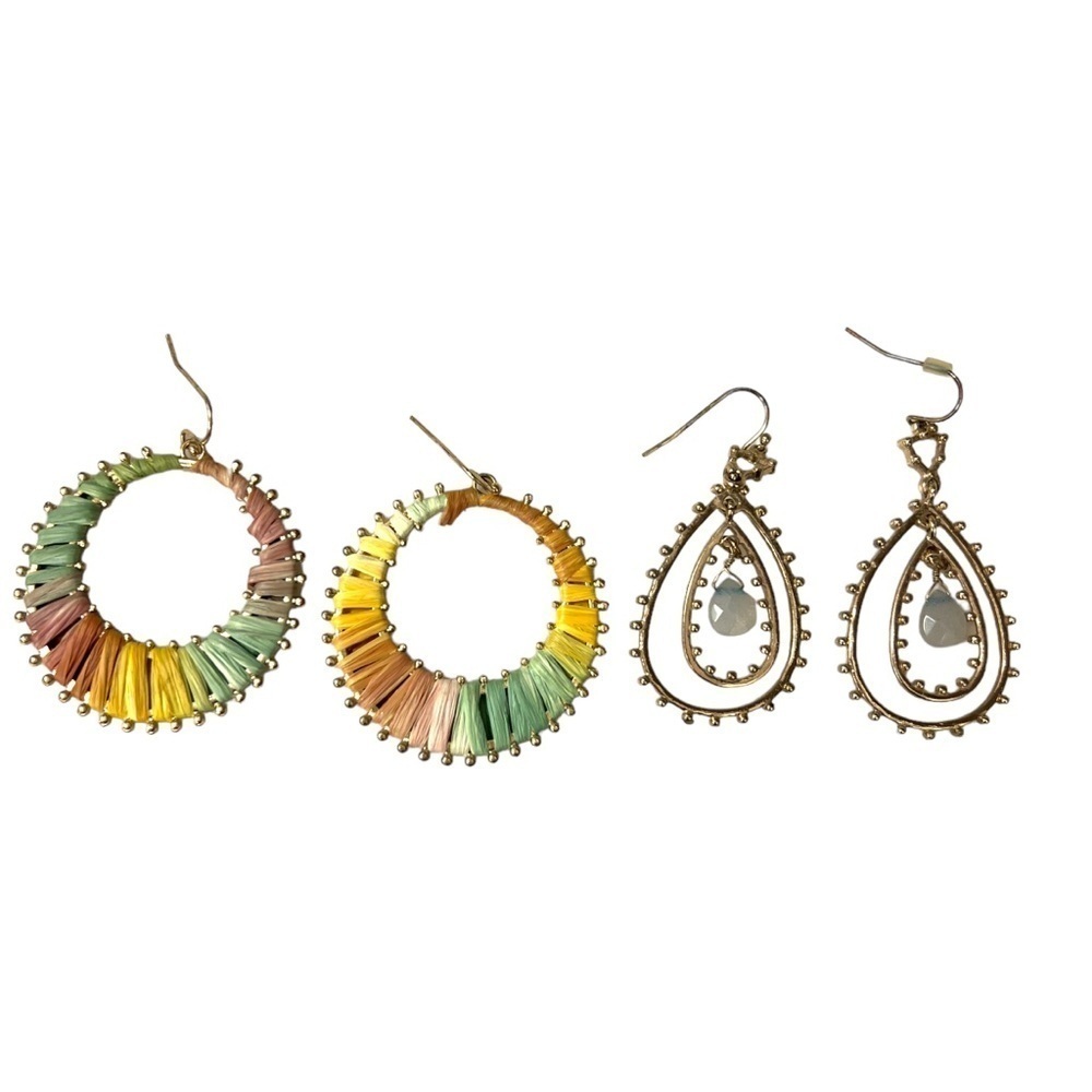 Gold Tone Colorful Boho Chandelier Earrings and Teardrop Hoops